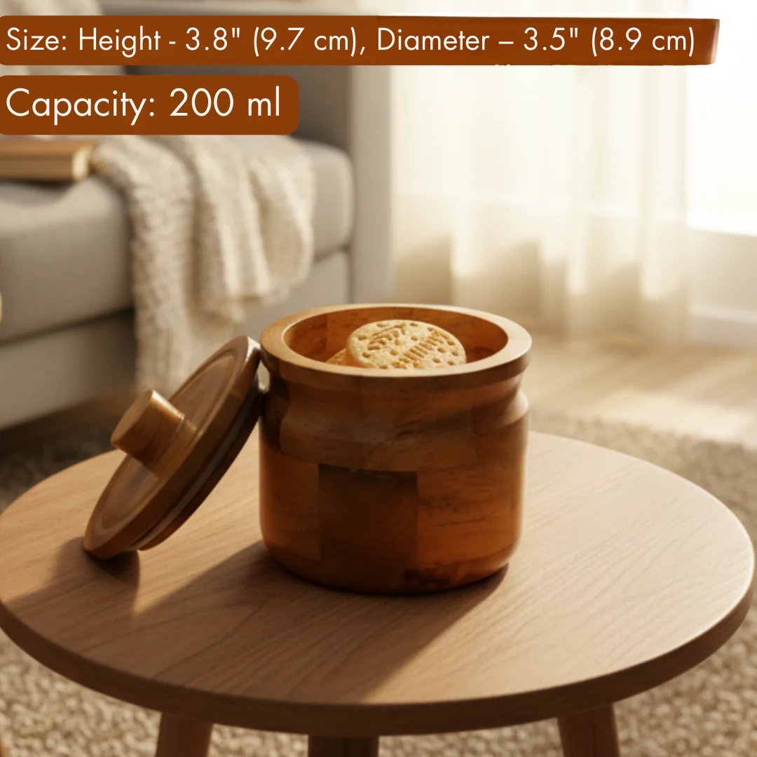 Premium Multi-Purpose Akasia Wooden Cookie Jar - 200ml Capacity