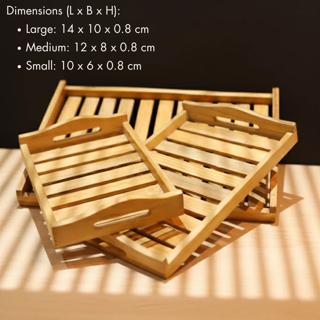 Elegant Modern Design Wooden Pine Wood Everyday Tray (Set of 3)