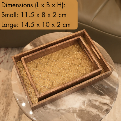 Premium Wood MDF Patra Work Decorative Tray Set with Golden Finish