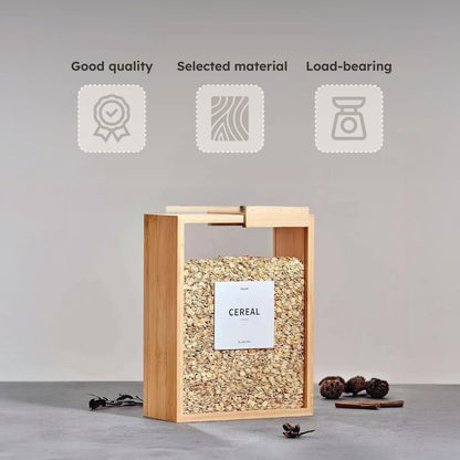Airtight Bamboo Wood Food Storage Dispenser - 2000ml Capacity
