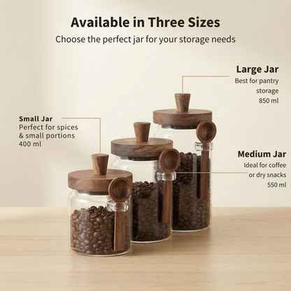 Airtight Glass Storage Jars with Wooden Lid & Spoon