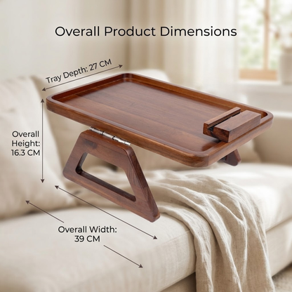Bamboo Wood Sofa Arm Tray with Rotating Phone Holder