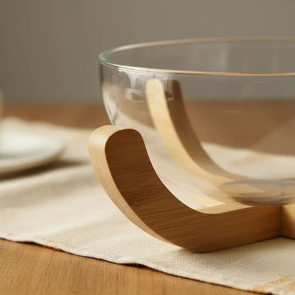 Premium Thickened Glass Salad Bowl with Bamboo Stand