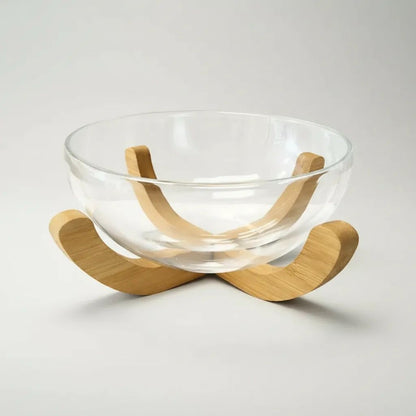 Premium Thickened Glass Salad Bowl with Bamboo Stand