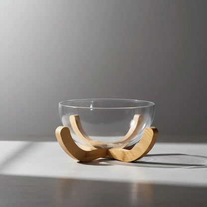 Premium Thickened Glass Salad Bowl with Bamboo Stand