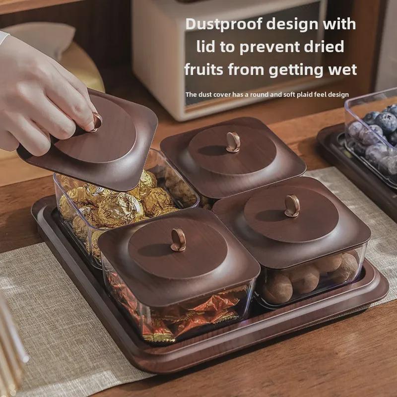 Multi-Compartment Decorative Snack Organizer Box with Dustproof Lid Cream