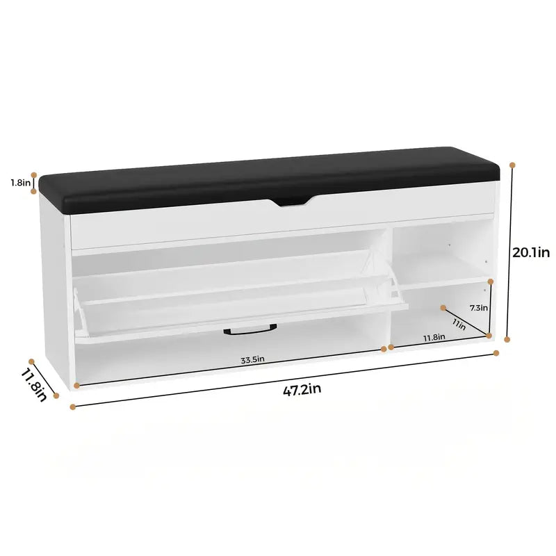 Shoe Storage Bench with Hidden Compartment and Dual Tiers