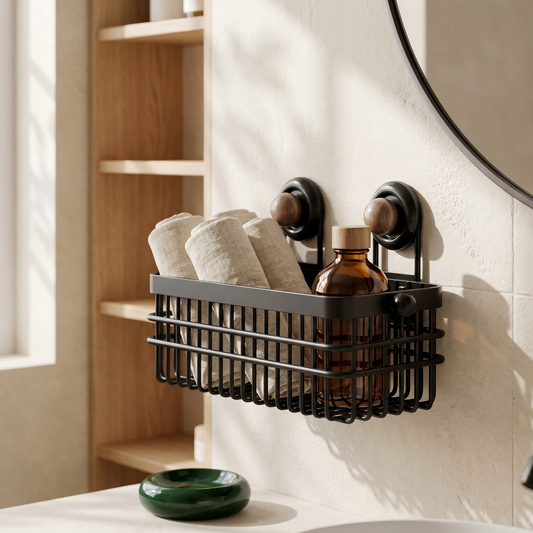 Multi Functional Wall Mounted Metal Storage Basket with Suction Cups