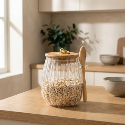 Elegant Airtight Glass Storage Jar with Bamboo Lid