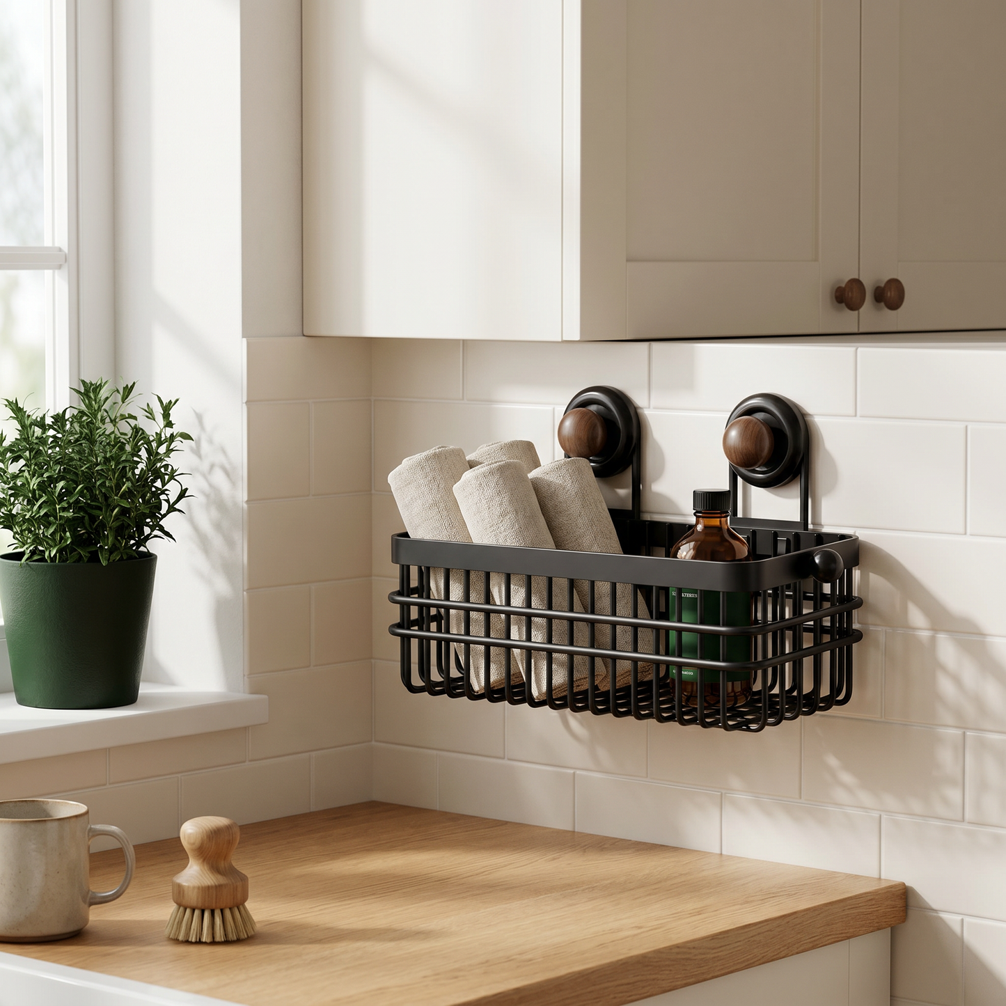 Multi Functional Wall Mounted Metal Storage Basket with Suction Cups