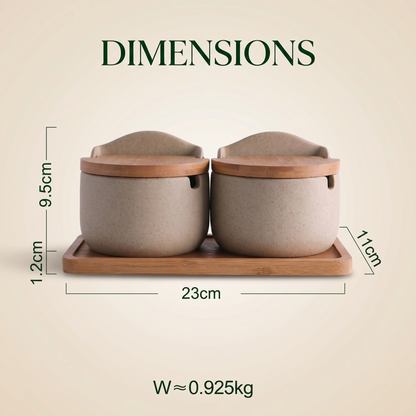 Elegant Japanese Ceramic Spice Jar Set with Bamboo Tray