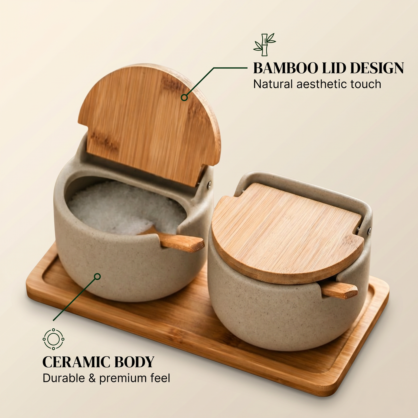 Elegant Japanese Ceramic Spice Jar Set with Bamboo Tray