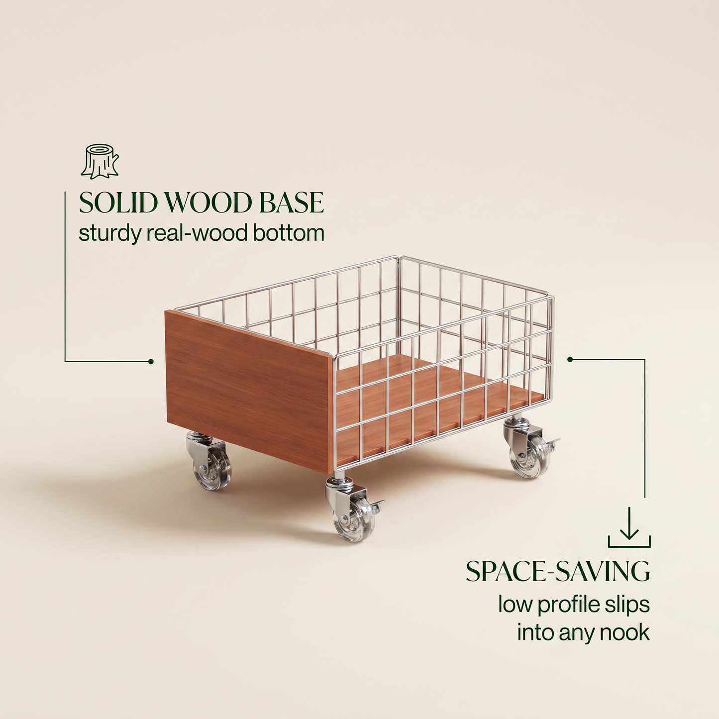 Vintage Solid Wood Rolling Metal Storage Cart with Lockable Wheels