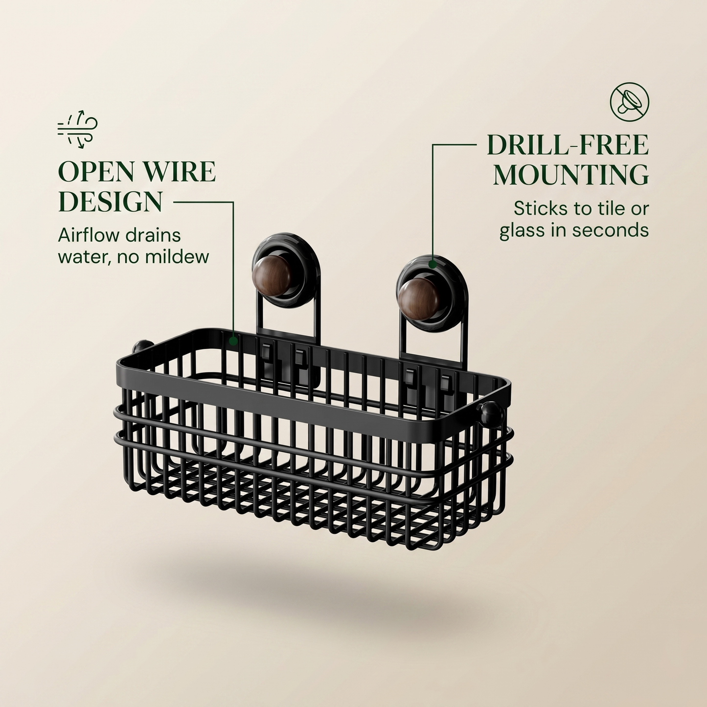 Multi Functional Wall Mounted Metal Storage Basket with Suction Cups