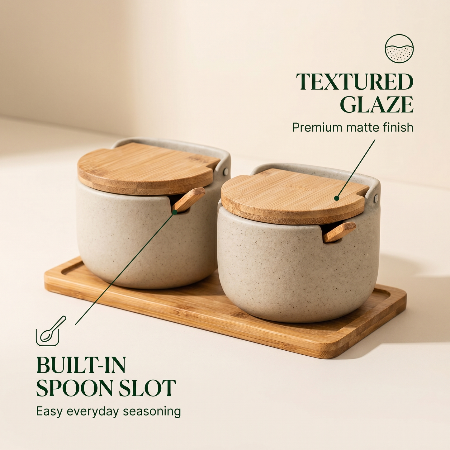 Elegant Japanese Ceramic Spice Jar Set with Bamboo Tray