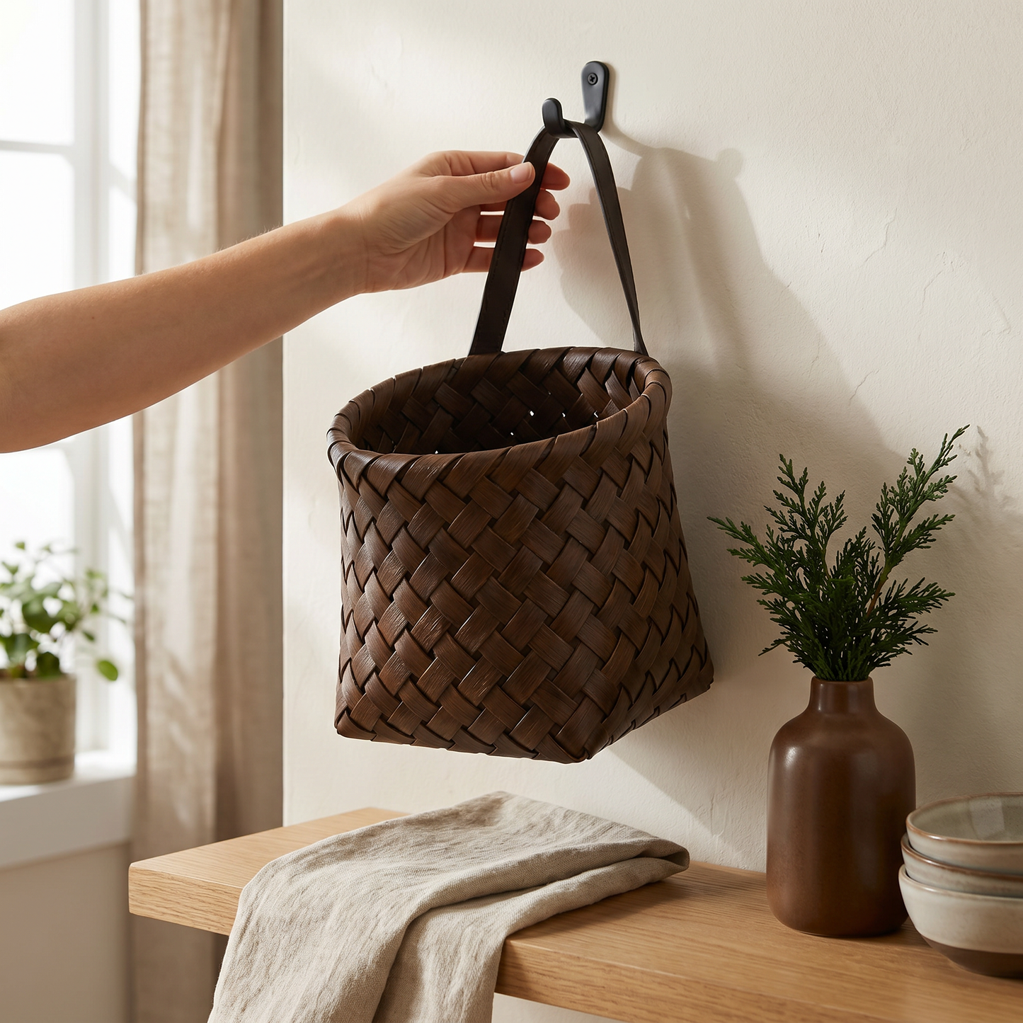 Multi-Purpose Rustic Woven Wall Hanging Storage Basket