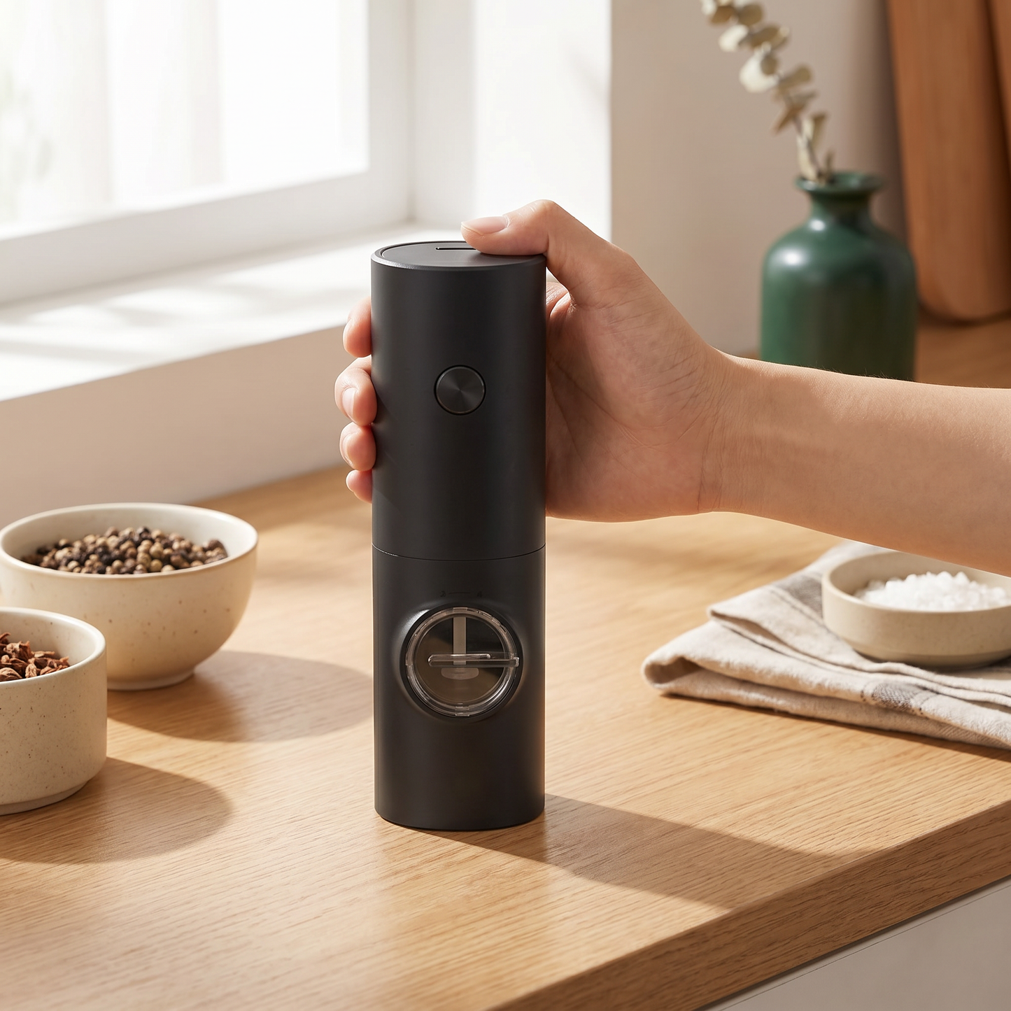 One-Touch Adjustable Spice Grinder with LED Light