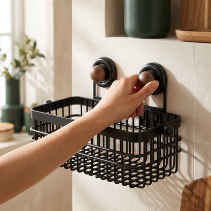 Multi Functional Wall Mounted Metal Storage Basket with Suction Cups