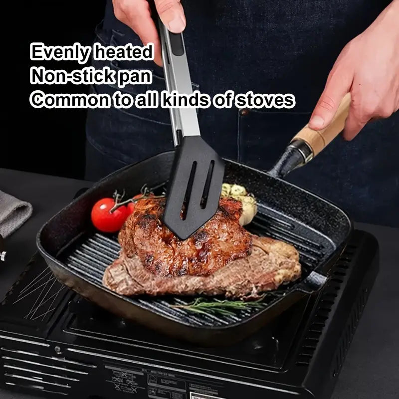 Premium Cast Iron Steak Pan with Wooden Handle