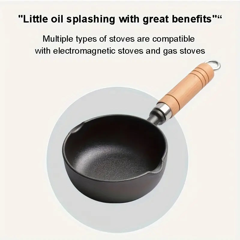 Durable Non-Stick Iron Tadka Pan with Wooden Handle