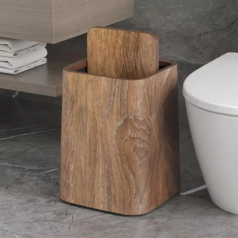 Luxury Wood-Style Trash Bin with Lid