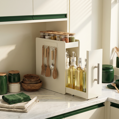 Pull Out Carbon Steel Space Saving Kitchen Storage Organizer with Magnetic Accessories