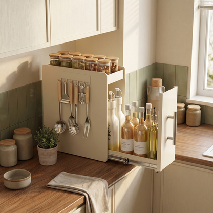 Pull Out Carbon Steel Space Saving Kitchen Storage Organizer with Magnetic Accessories