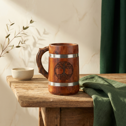Multipurpose Classic Handcrafted Durable Finish Wood Beer Mug