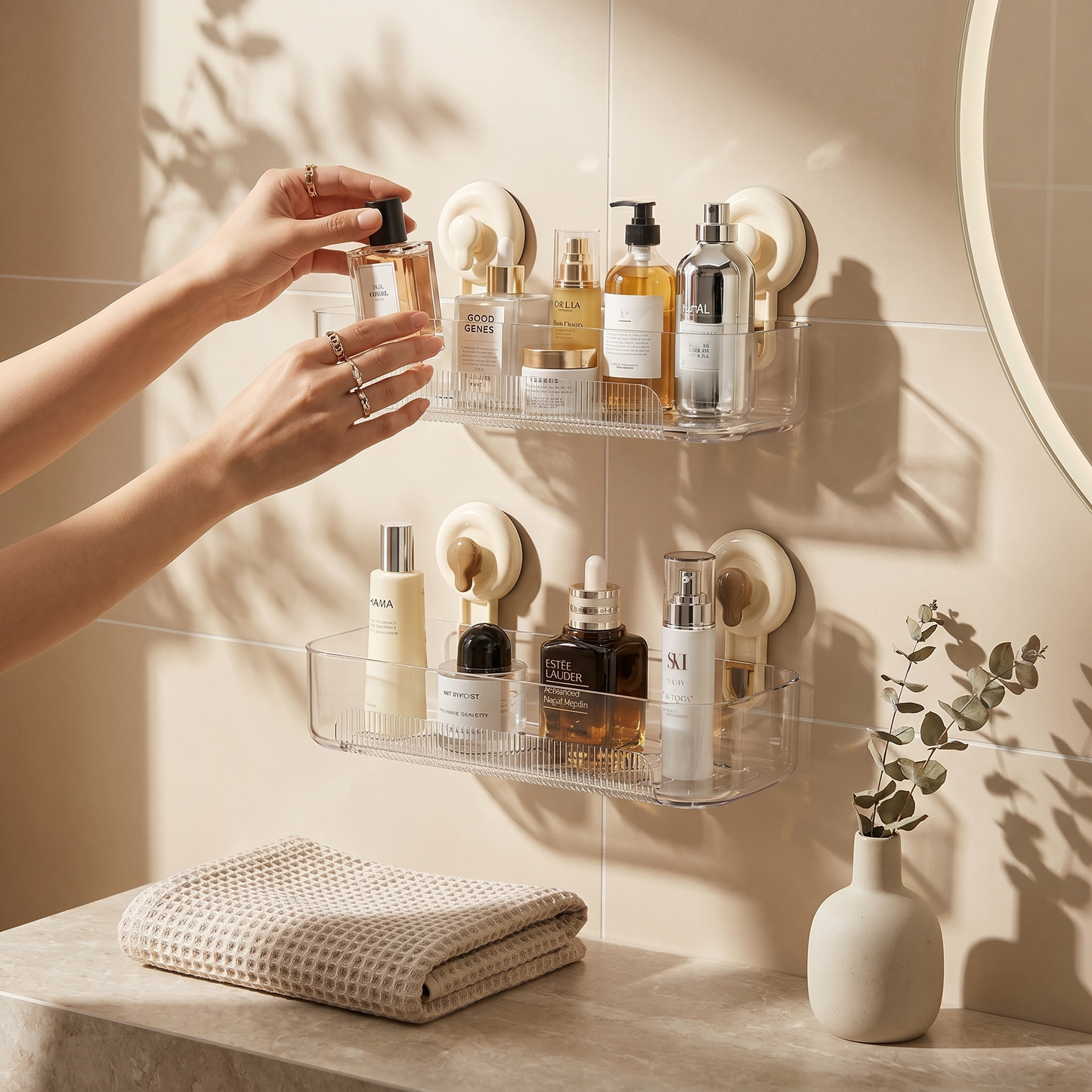 Multi-Purpose Transparent Suction Cup Storage Shelf