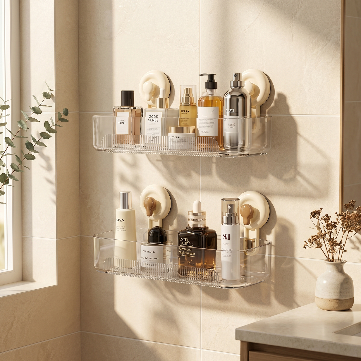 Multi-Purpose Transparent Suction Cup Storage Shelf