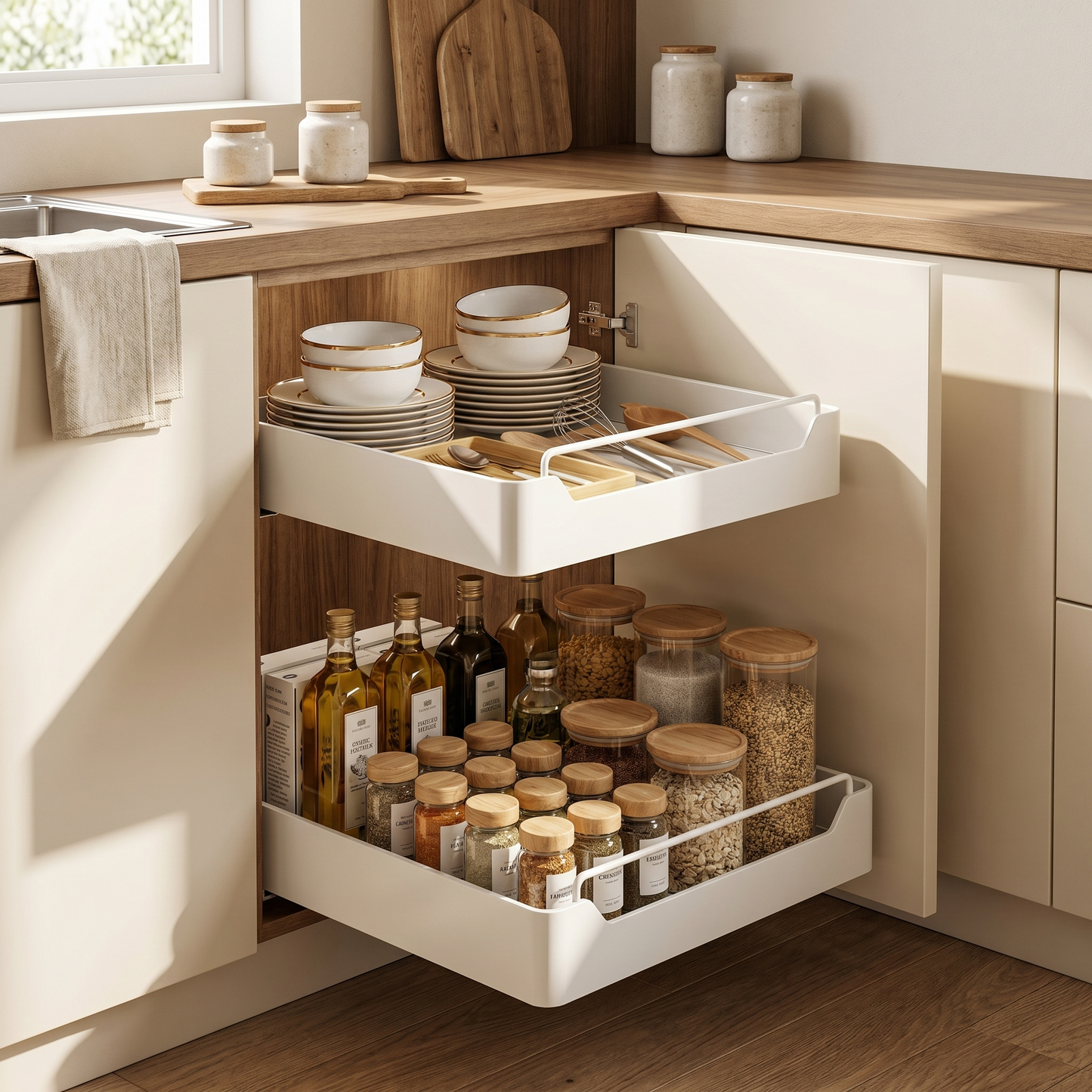 Adjustable Pull Out Cabinet Storage Basket with Soft Close Slides
