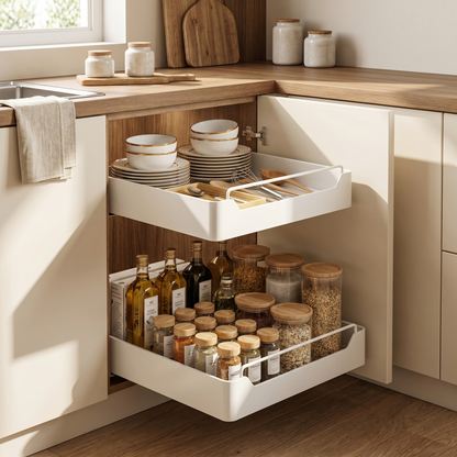 Adjustable Pull Out Cabinet Storage Basket with Soft Close Slides