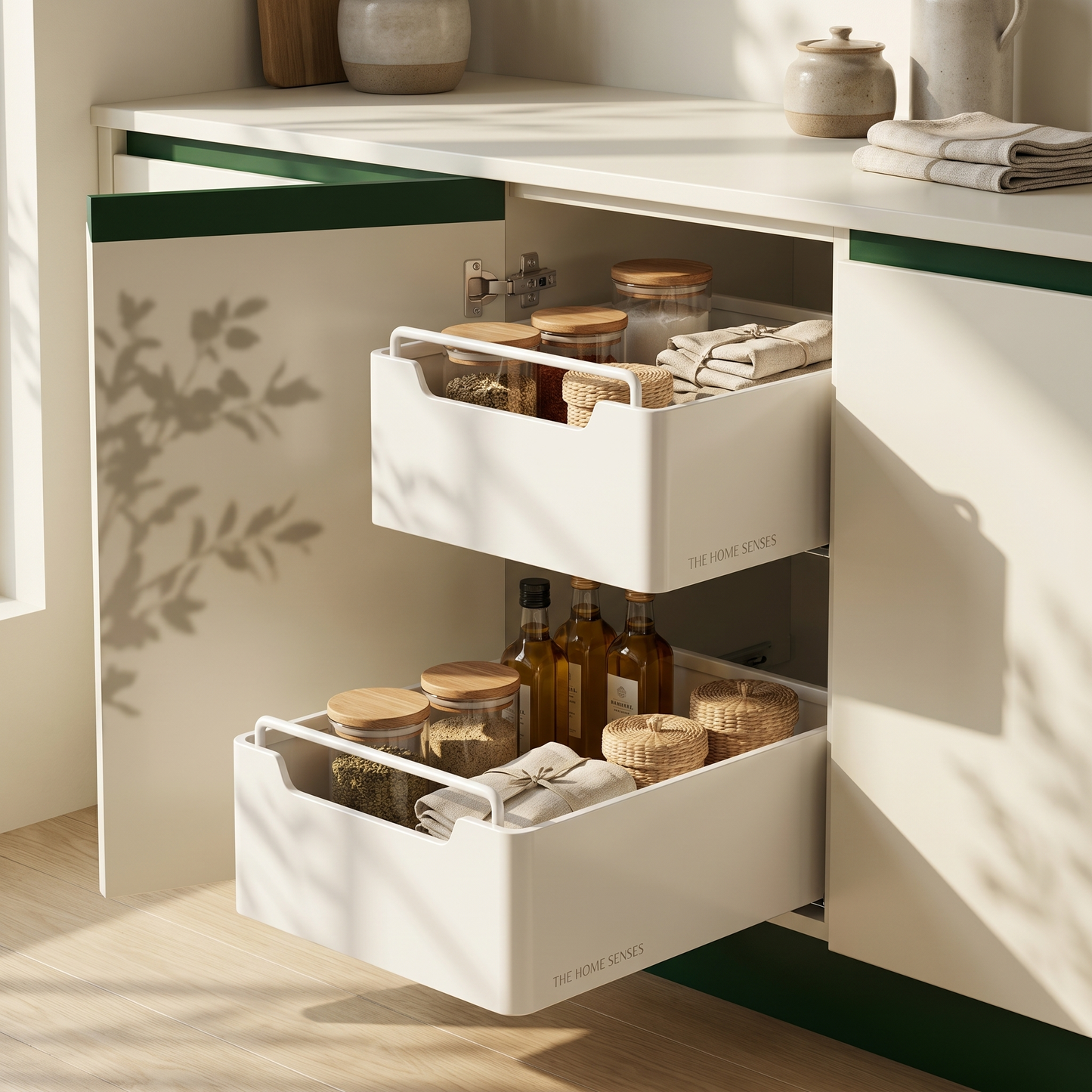 Adjustable Pull Out Cabinet Storage Basket with Soft Close Slides