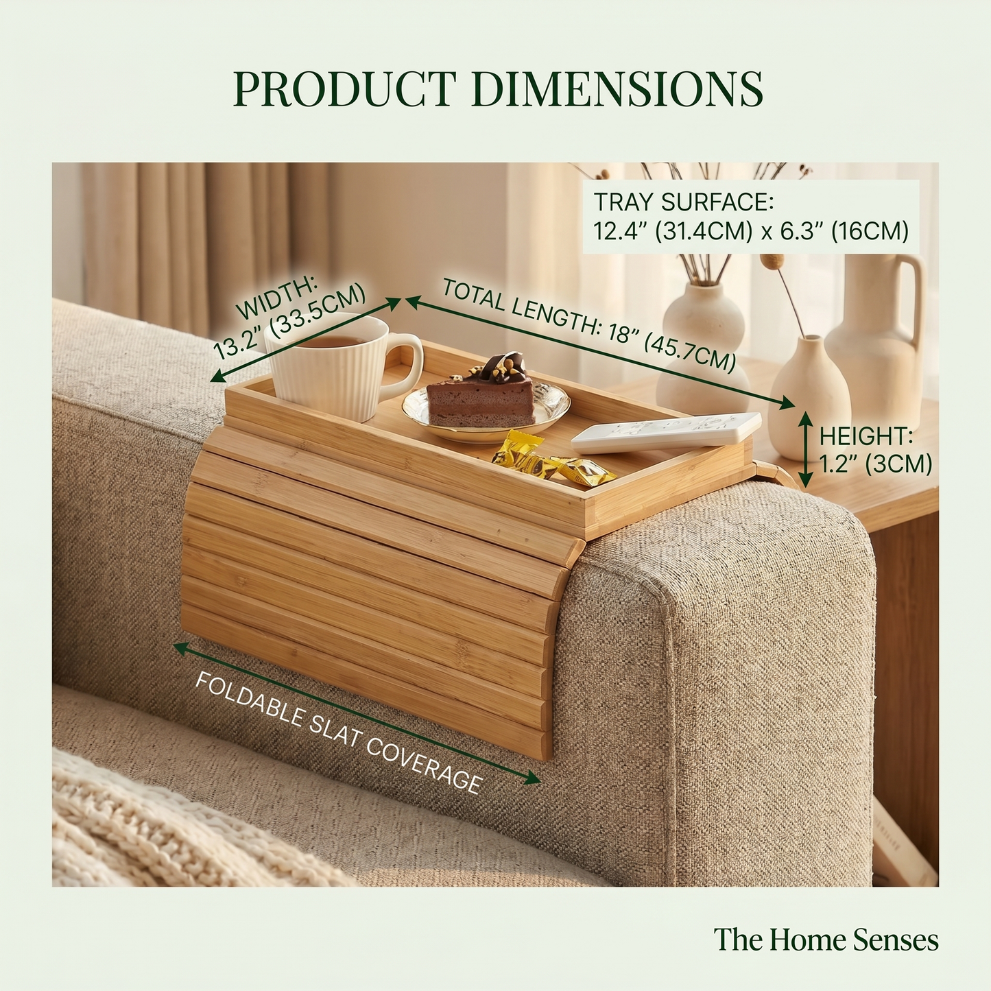 Foldable Wooden Sofa Arm Tray Table with Anti-Slip Grip