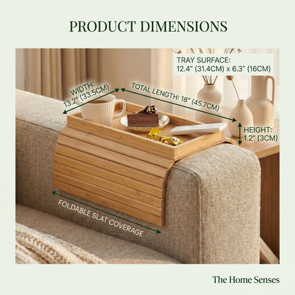Foldable Wooden Sofa Arm Tray Table with Anti-Slip Grip