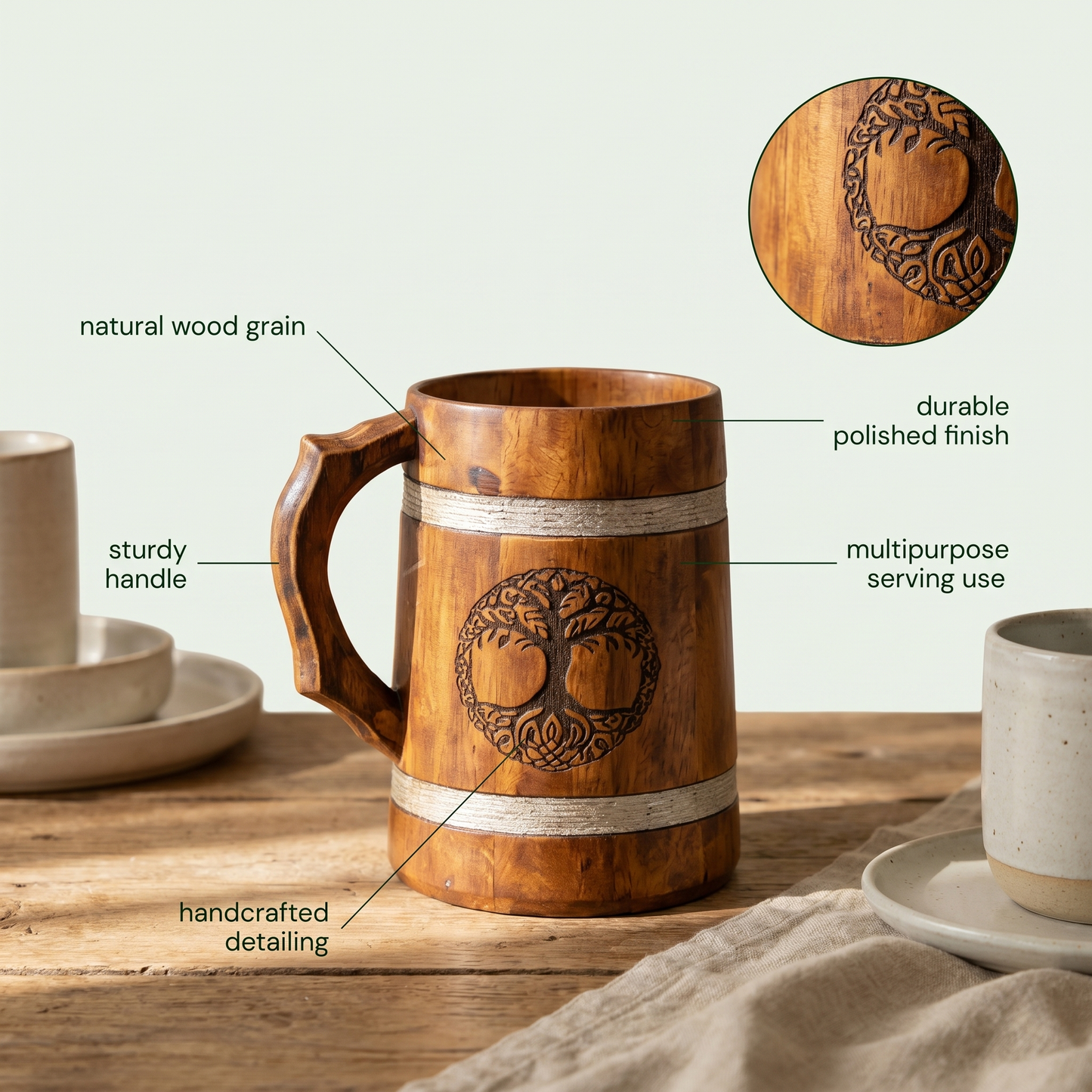 Multipurpose Classic Handcrafted Durable Finish Wood Beer Mug
