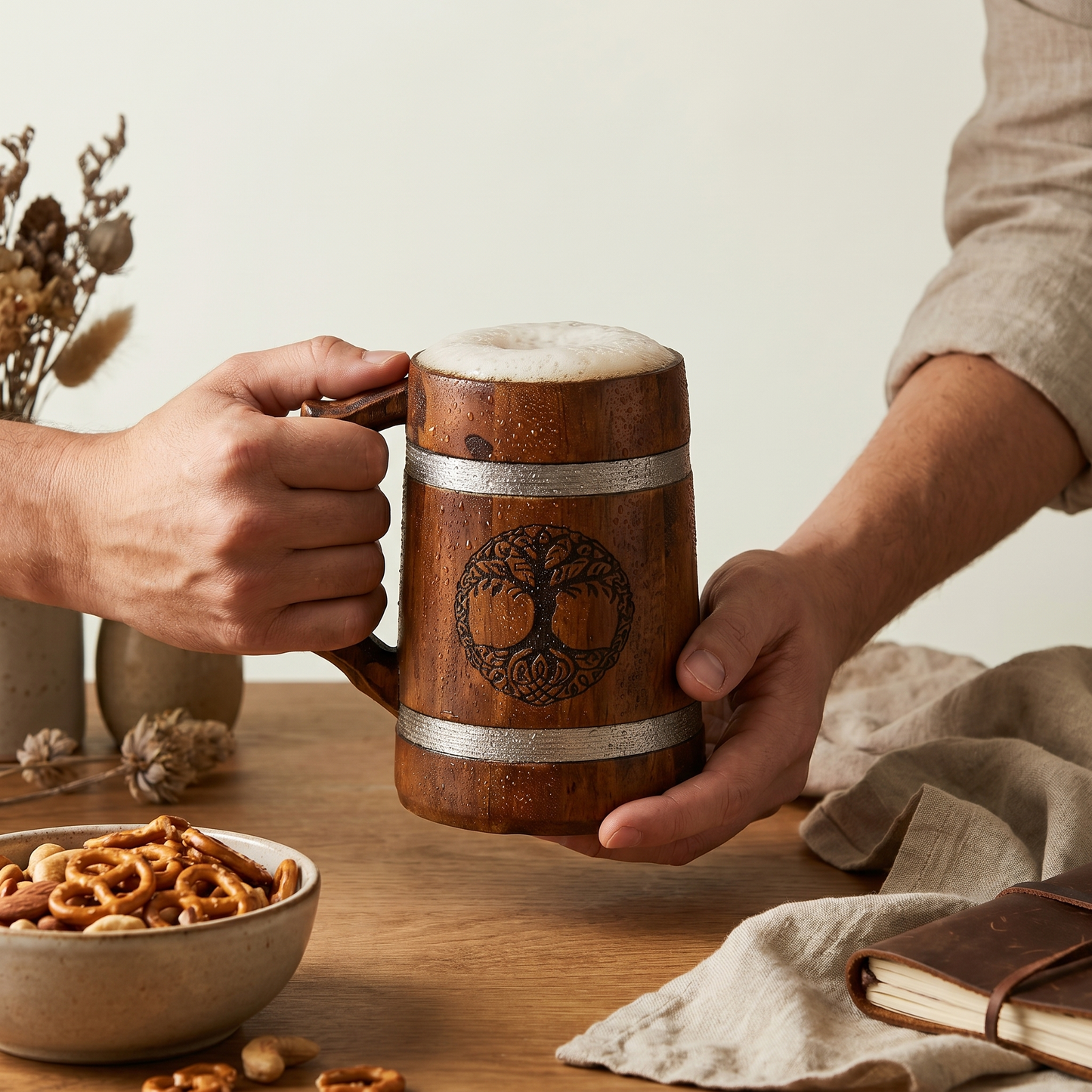 Multipurpose Classic Handcrafted Durable Finish Wood Beer Mug