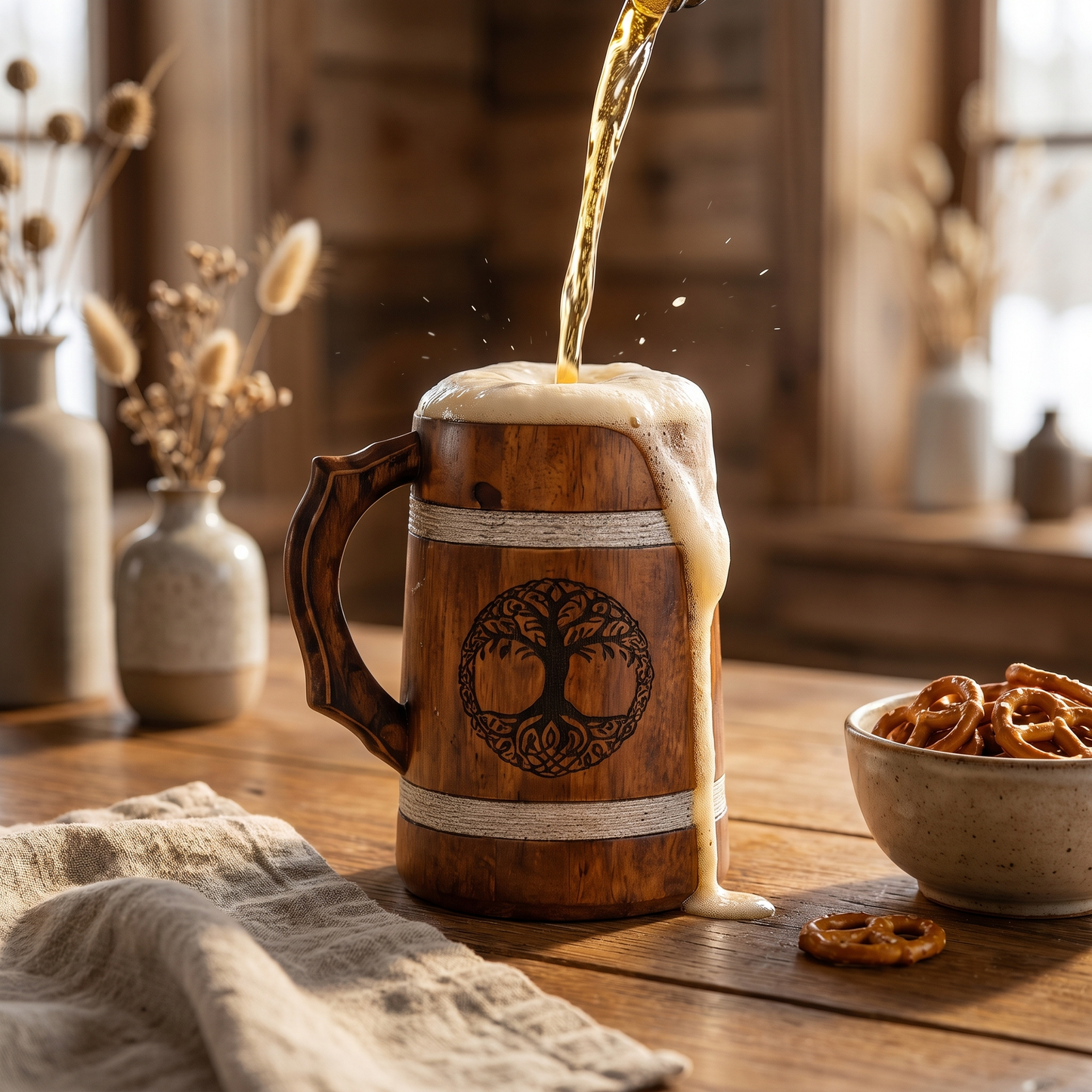 Multipurpose Classic Handcrafted Durable Finish Wood Beer Mug