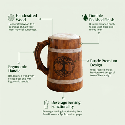Multipurpose Classic Handcrafted Durable Finish Wood Beer Mug