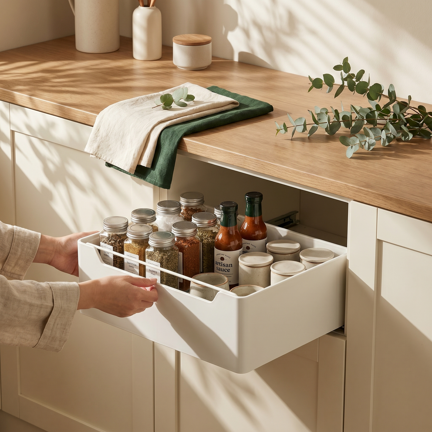Adjustable Pull Out Cabinet Storage Basket with Soft Close Slides