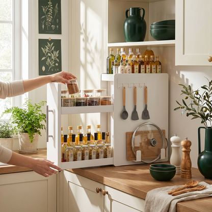 Pull Out Carbon Steel Space Saving Kitchen Storage Organizer with Magnetic Accessories
