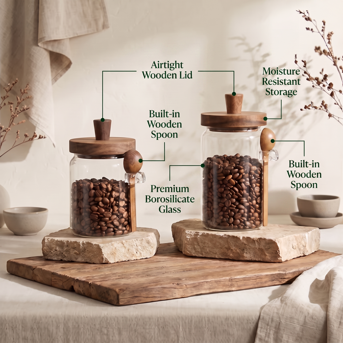 Airtight Glass Storage Jars (Set of 2)