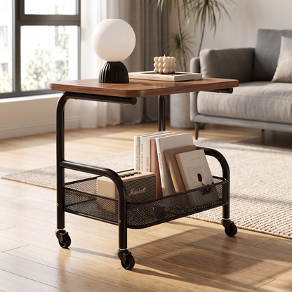 3 Tier Rolling Storage Utility Cart with Wooden Top