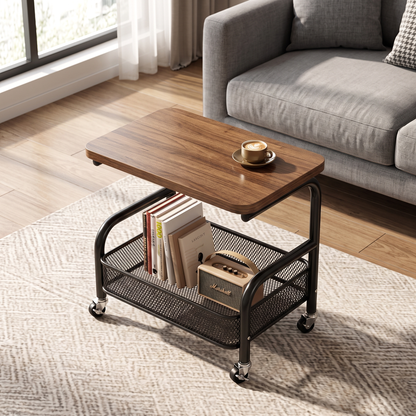 3 Tier Rolling Storage Utility Cart with Wooden Top