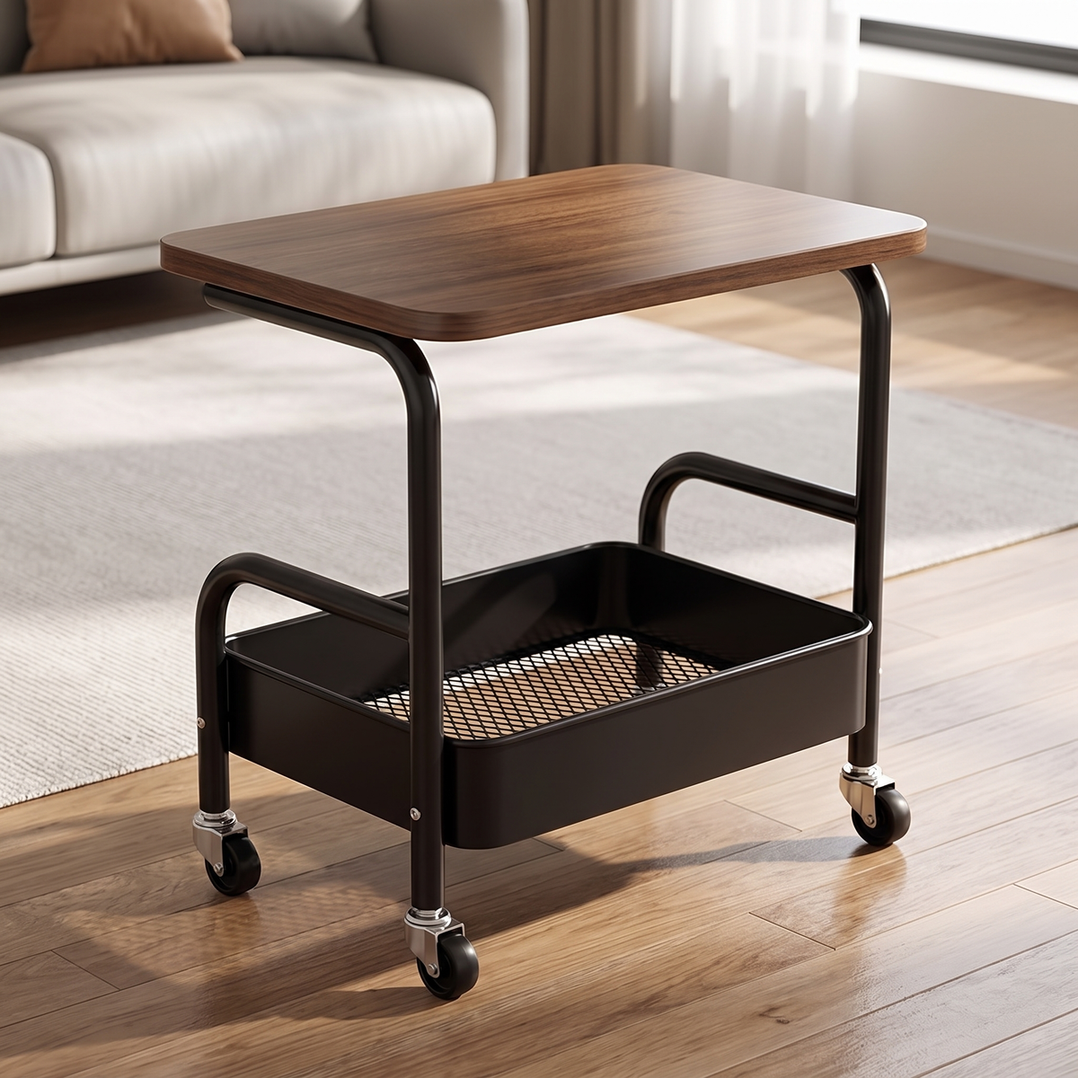 3 Tier Rolling Storage Utility Cart with Wooden Top