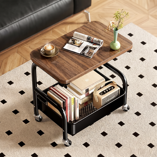 3 Tier Rolling Storage Utility Cart with Wooden Top