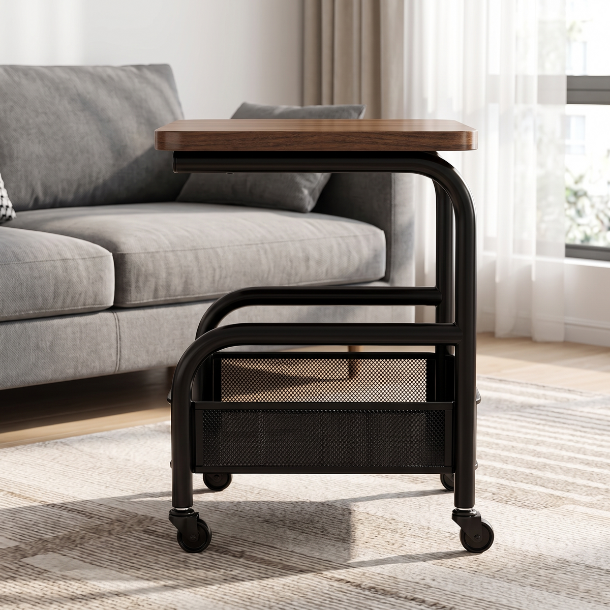 3 Tier Rolling Storage Utility Cart with Wooden Top