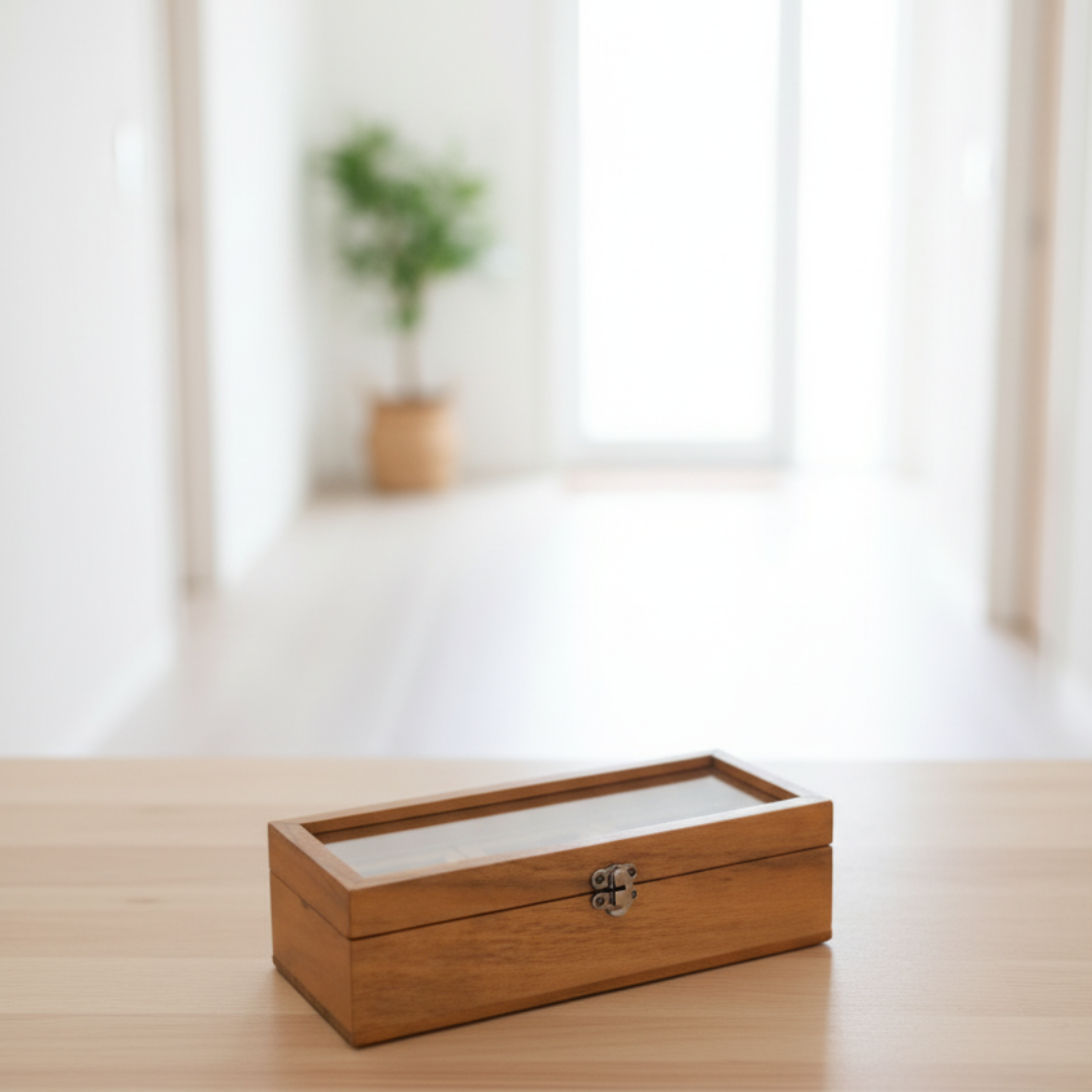 Premium Akasia Wood Glass Top Storage Boxes with Lid