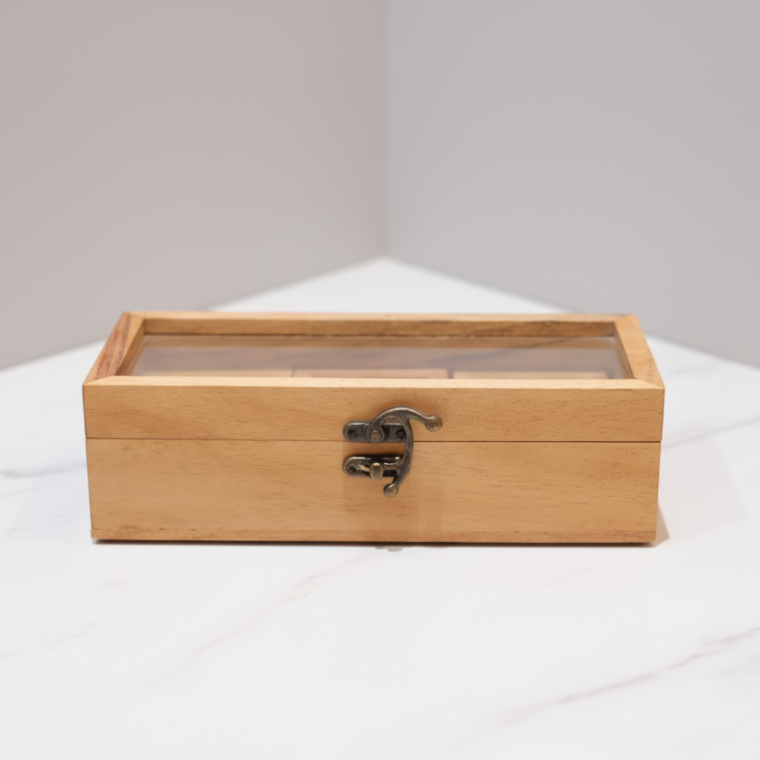 Premium Akasia Wood Glass Top Storage Boxes with Lid