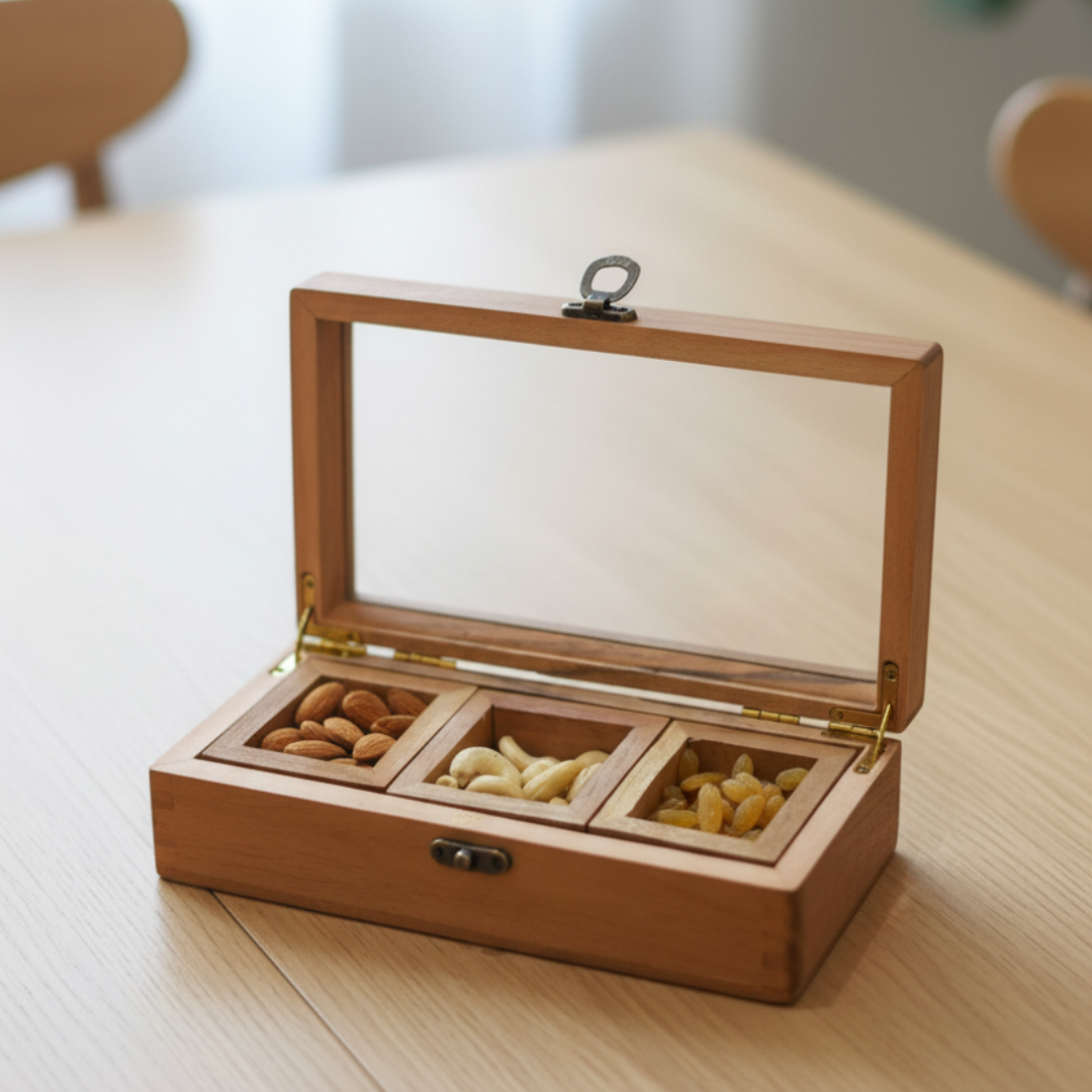 Premium Akasia Wood Glass Top Storage Boxes with Lid